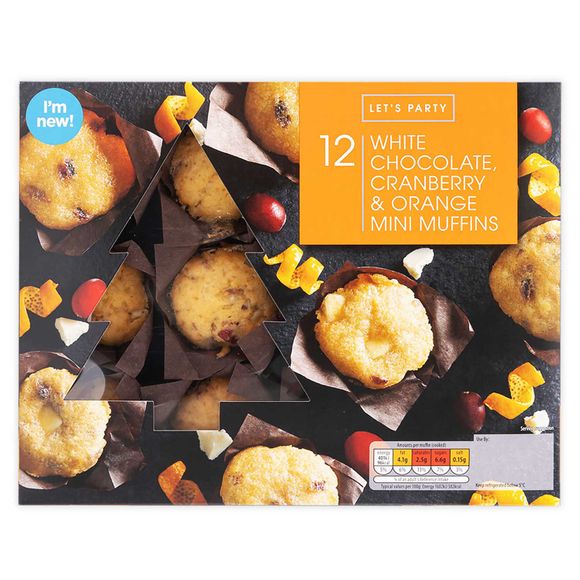 12 White Chocolate, Cranberry & Orange Mini Muffins 300g Lets Party